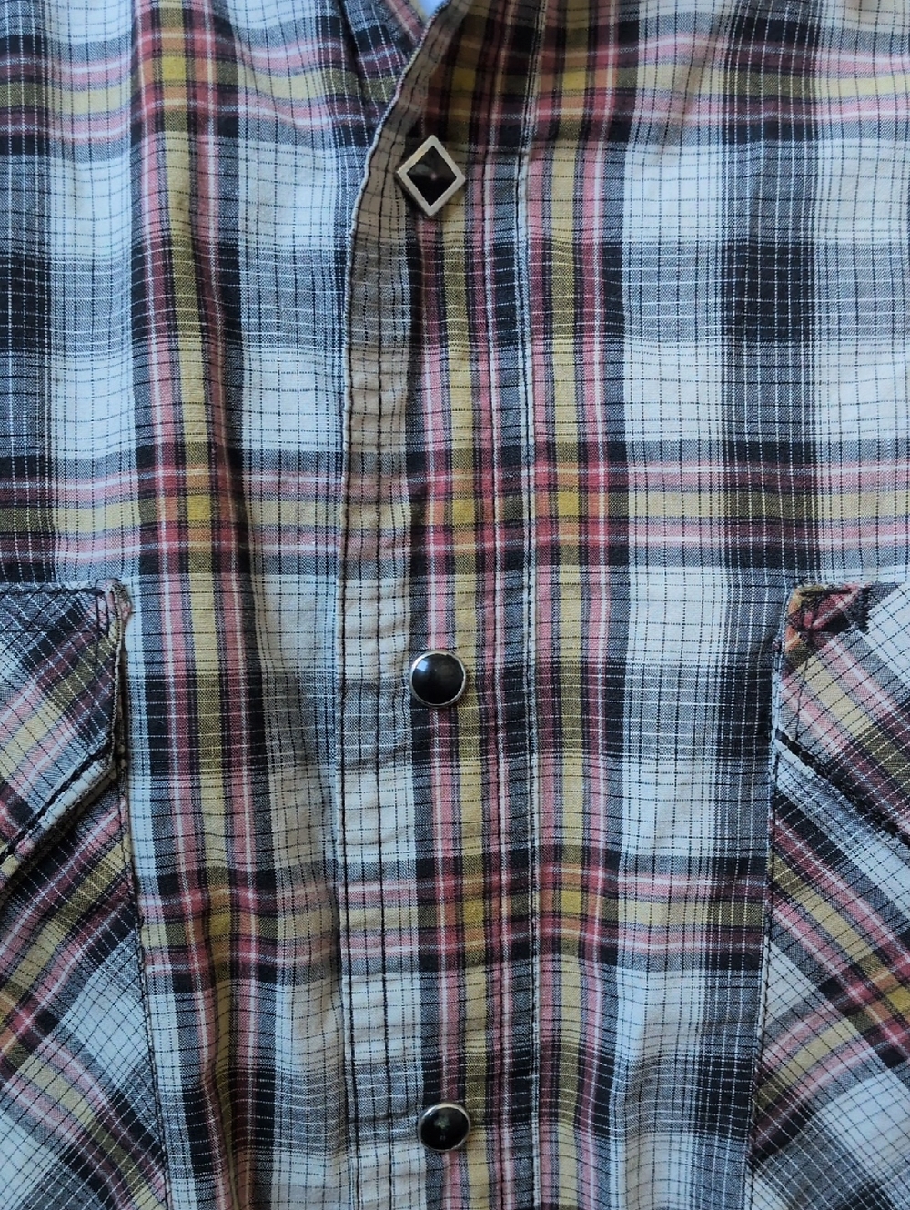 ✨ Vintage Wrangler Plaid Pearl Snap Button Down Shirt Size M - Picture 4 of 14